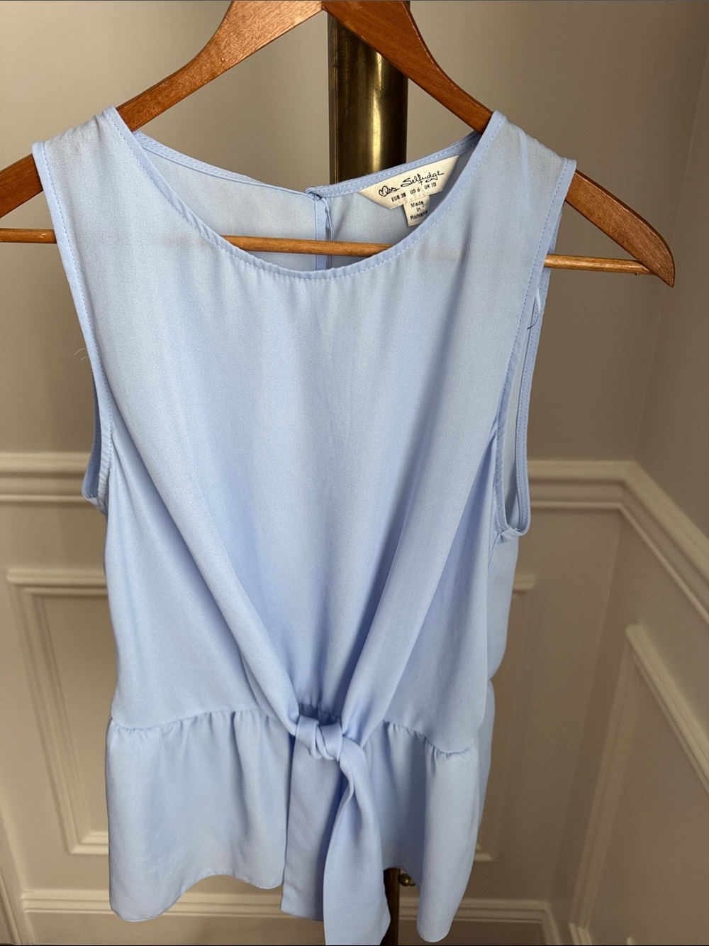 Miss Selfridge Light Blue Tie-Front Sleeveless Blouse